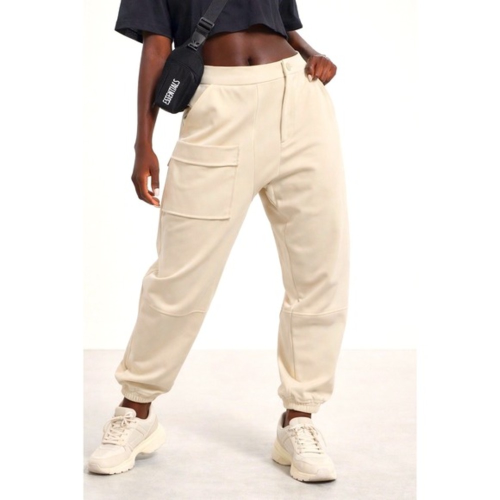 ZARA Beige Cargo Jogger Pants Elastic Waist Ankle Cuffs Utility Pockets XL 87-00